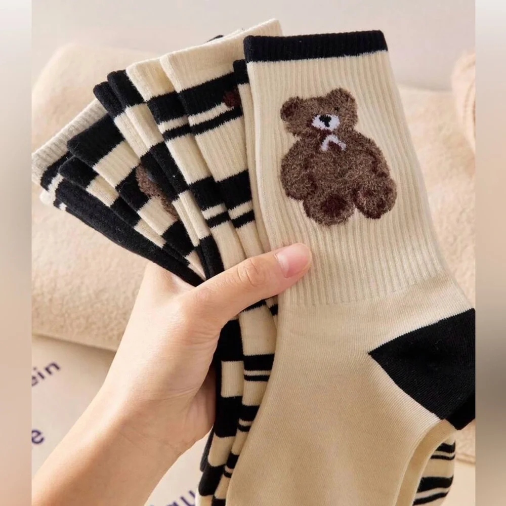 Bear socks 5 pair fuzzy polo monogram W P Ralph Lauren womens chenille black NEW - Picture 3 of 7